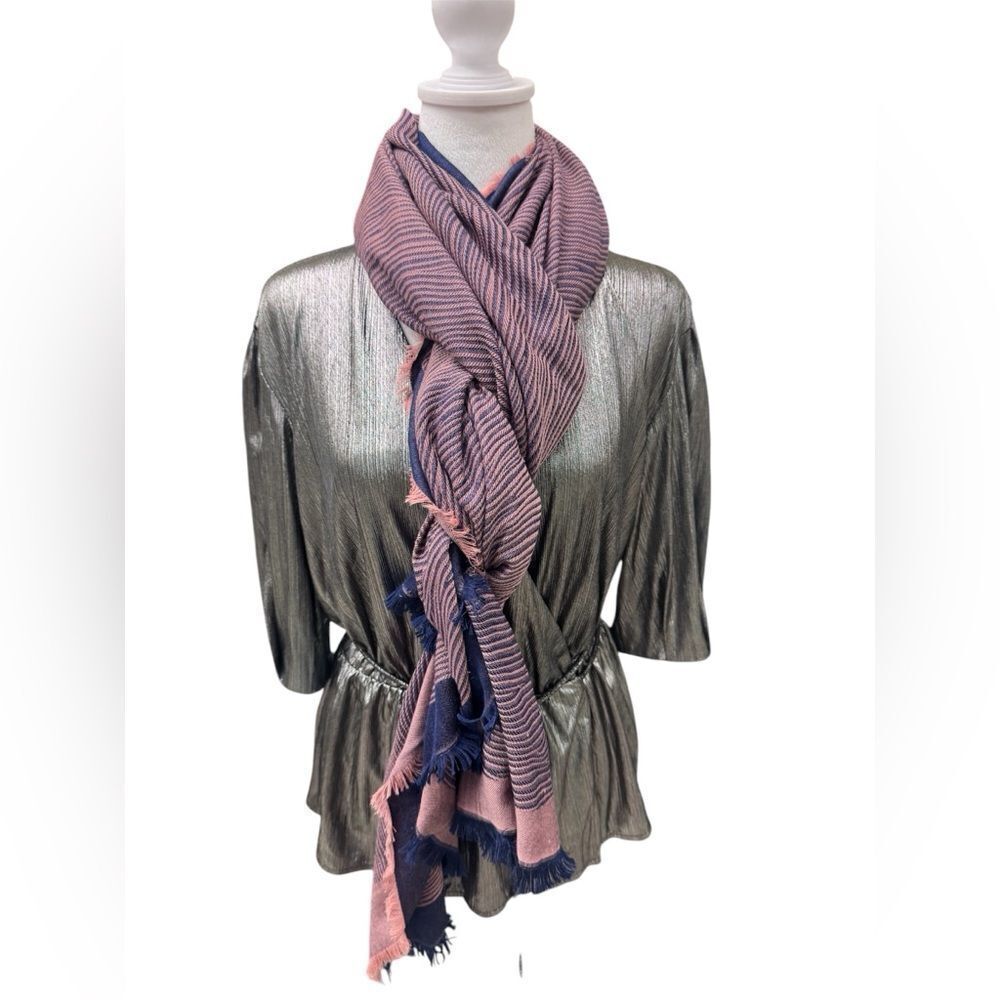 Auth Louis Vuitton Blue Pink Epi Textured Wrap Shawl Stole Cashmere Silk - Picture 6 of 13